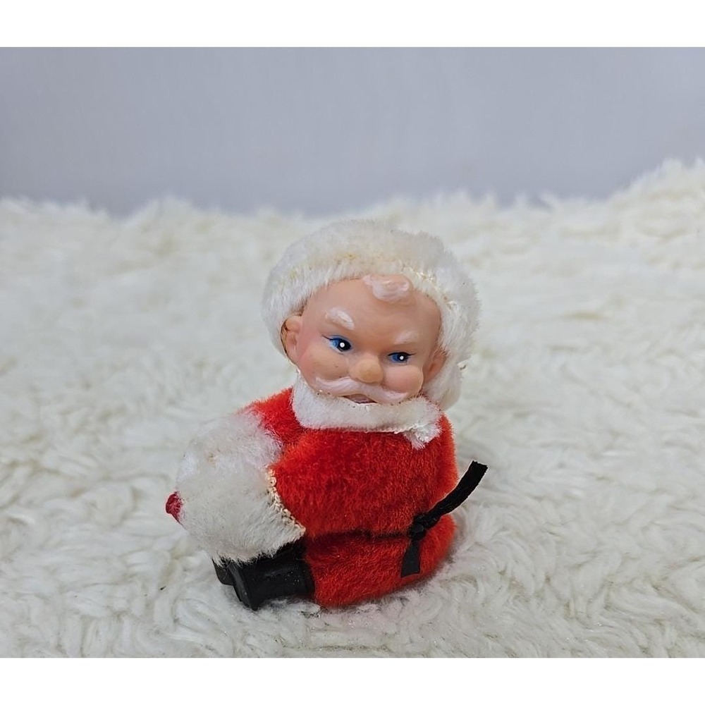 Vintage Santa Claus Pinching Hands Clip On 2" Red Suit Plastic Face‎ Ornament